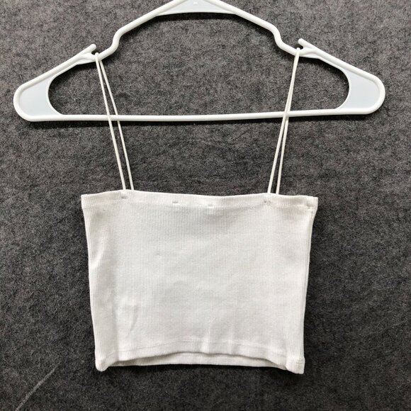 Zara Cropped Cami Top Womens M White Ribbed Square Neck Tube Stretch Fitted - Picture 2 of 6